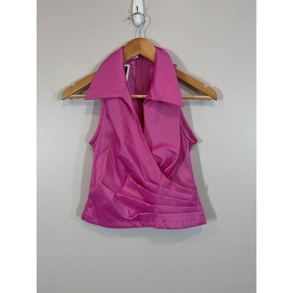 Tadashi Bright Pink Sleeveless Collared Crop Tank Size 02 Vintage 90s